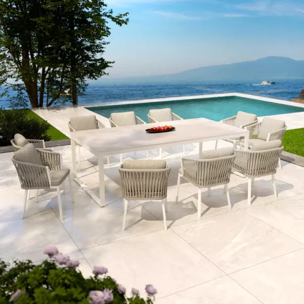 Mesa de jardín 10 personas Aluminio/Cerámica Kore (240 x 120 cm) - Blanco