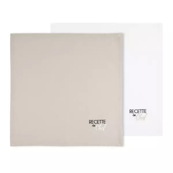 Lot de 2 serviettes coton (40 x 40 cm) Duo Beiges