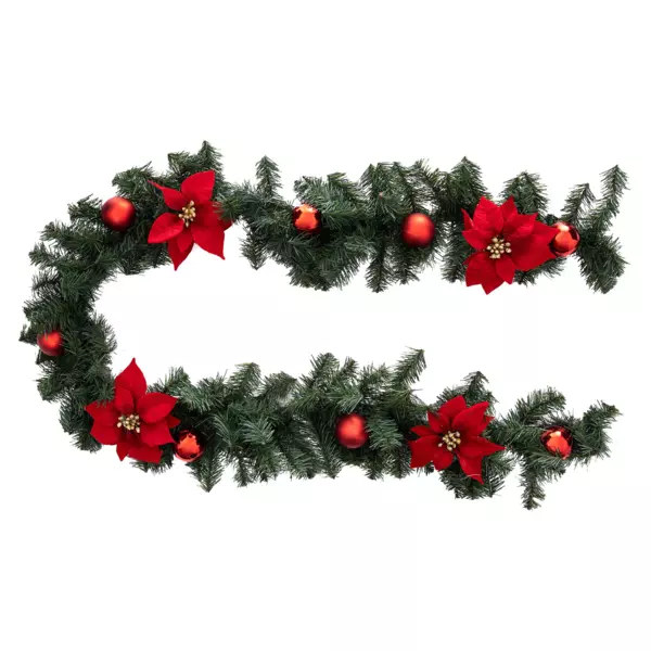 Guirlande de sapin (200 cm) Poinsettia luxe Rouge