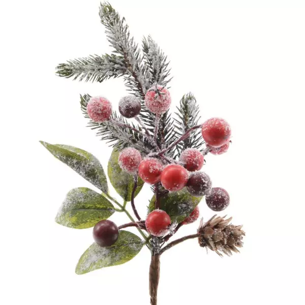 Branche de sapin et baies (20 cm) Epinea Vert enneigé