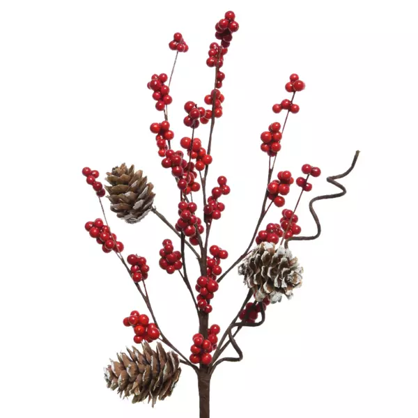 Branche de baies (30 cm) Pommes de pin Nature et Rouge