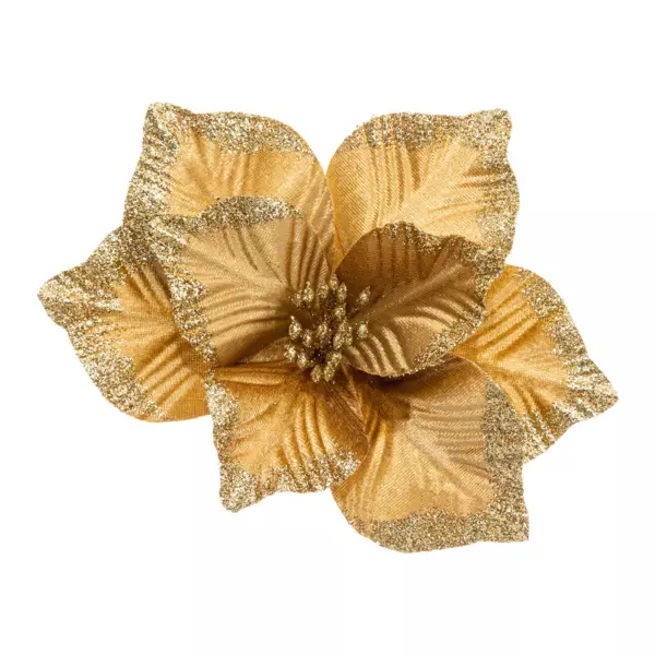 Poinsettia de Noël Marta sur clip (D23 cm) Or