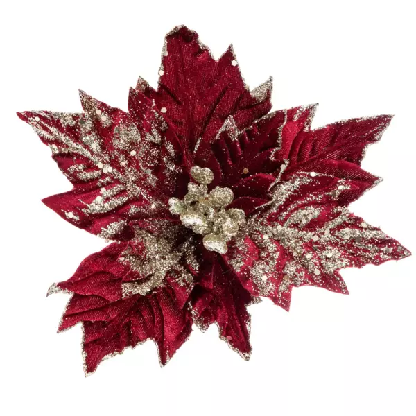 Poinsettia de Navidad Kely con clip Rojo