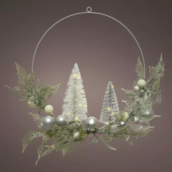 Couronne de Noël lumineuse (D40 cm) Sapin d'hiver Argent