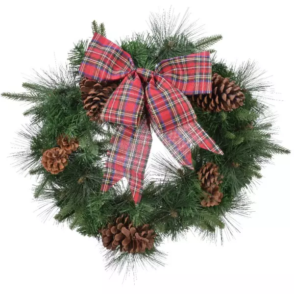 Couronne de Nol dcore Noeud tartan D75 cm