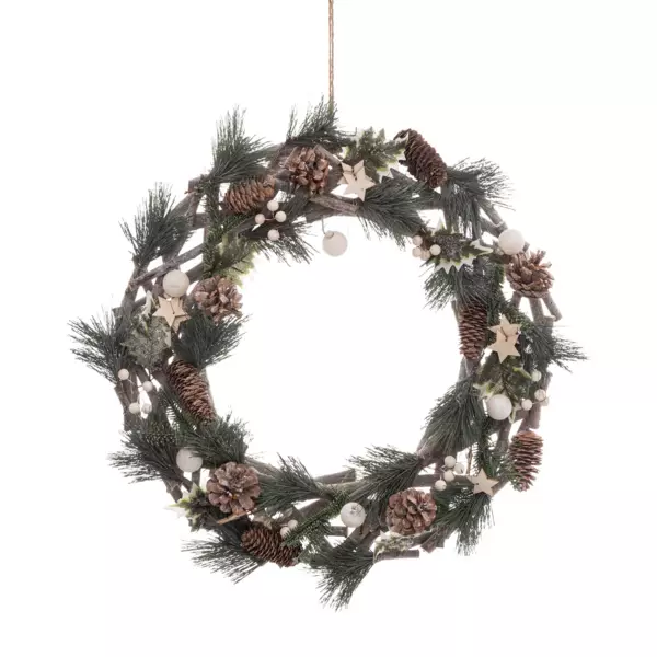 Corona de Navidad estrellas y piñas