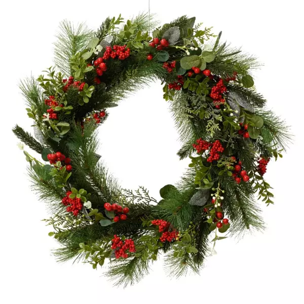 Couronne de Noël (D40 cm) Eucalyptus et Baie Rouge