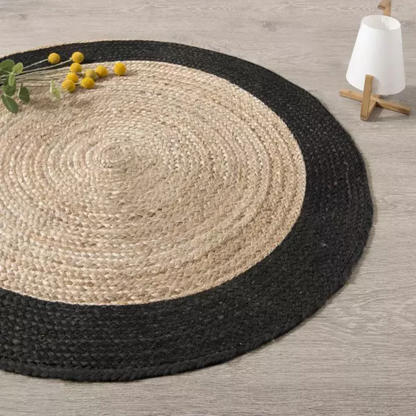Jute tapijt (D120 cm) met zwarte rand