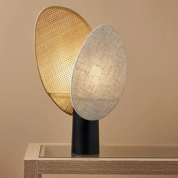 Lampe à poser rotin et lin (H40 cm) Almeria Beige