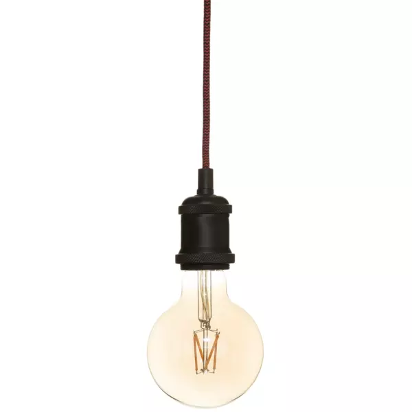 Suspension lumineuse simple (H120 cm) Noir et cordon rouge