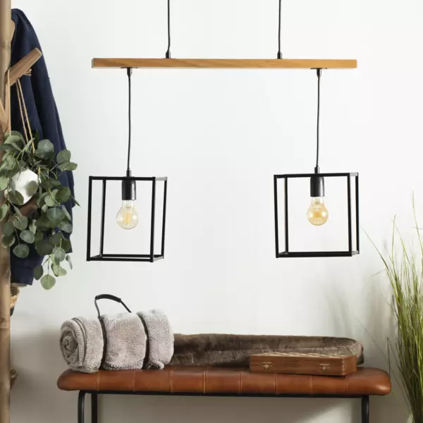 Suspension lumineuse bois acacia (L70 x H120 cm) Edena Noir