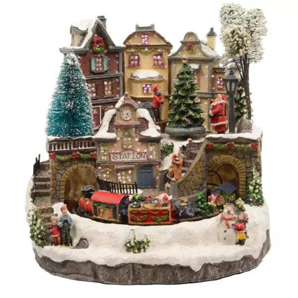 Maison De Village De Noël Illuminée - Figurine Miniature En Résine Et PP Avec Lumières | Décoration De Cheminée, Fêtes, Collection (18.5x10x14.5 Cm)