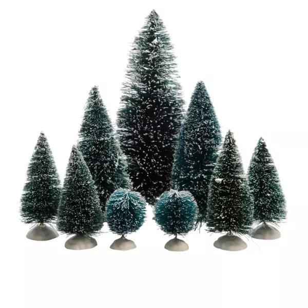 9er Set Tannen Grün verschneit für Weihnachtsdorf