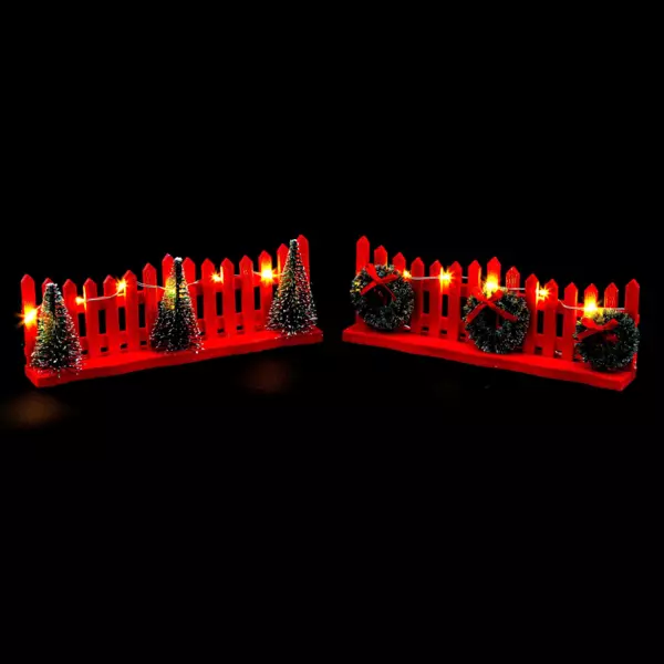 Zaun für Weihnachtsdorf beleuchtet Rot und warmweiß