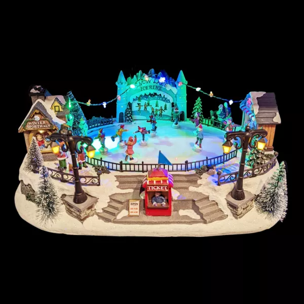 Escena de vida luminosa y musical Pista de patinaje al aire libre