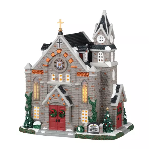 Lemax verlicht kerstdorp St. Luke's kerk
