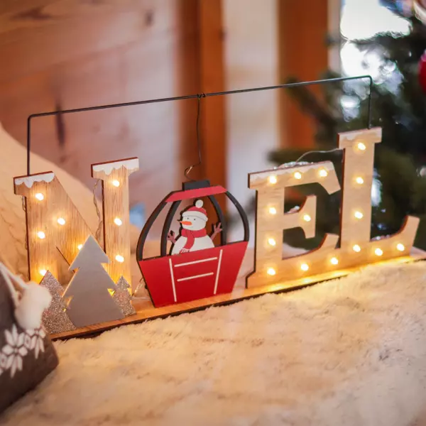 Letras luminosas muñeco de nieve de madera a pilas Blanco cálido 26 LED