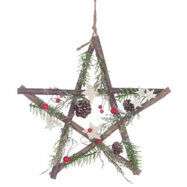 Suspension en bois (H28 cm) Étoile de Noël Naturel