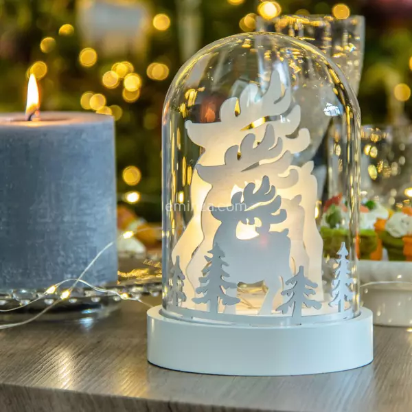 Campana de cristal con luces y Renos a pilas
