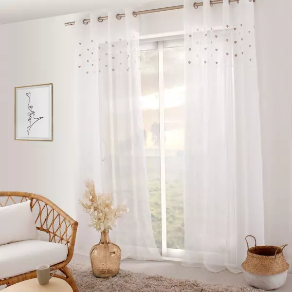 Visillo (140 x 240 cm) Corazones Beige