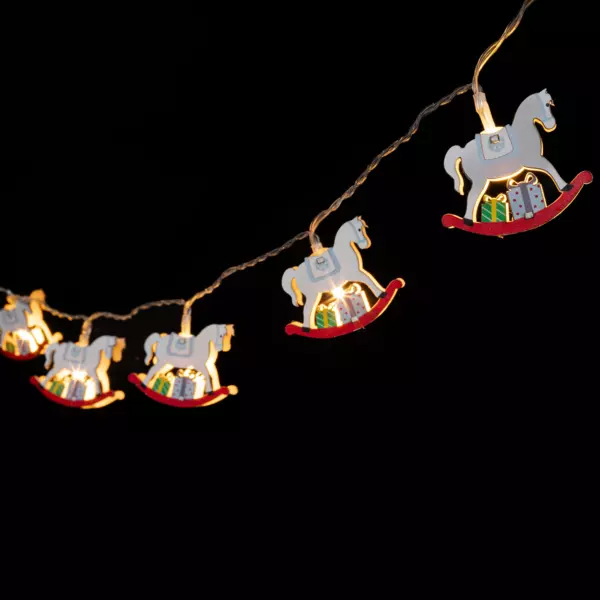 Guirlande lumineuse à piles 10 LED (1,65 m) Chevaux à bascule Blanc chaud