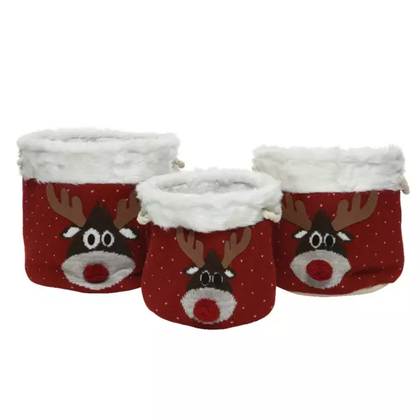 Set van 3 manden Rendierhoofd rood