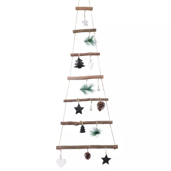 Sapin à suspendre en bois (H90 cm) Naturel Décoré