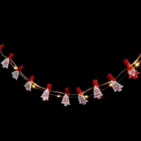 Lyskde med batteri 24 LED (2,20 m) Adventskalender Varm hvid