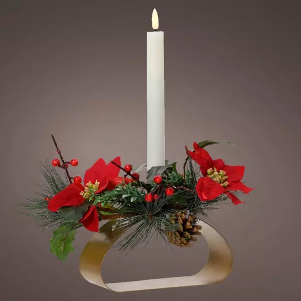 Photophore avec bougie LED (H12 cm) Fleur de Noël Blanc chaud