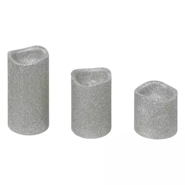 Lote de 3 velas LED  paillettes Plata