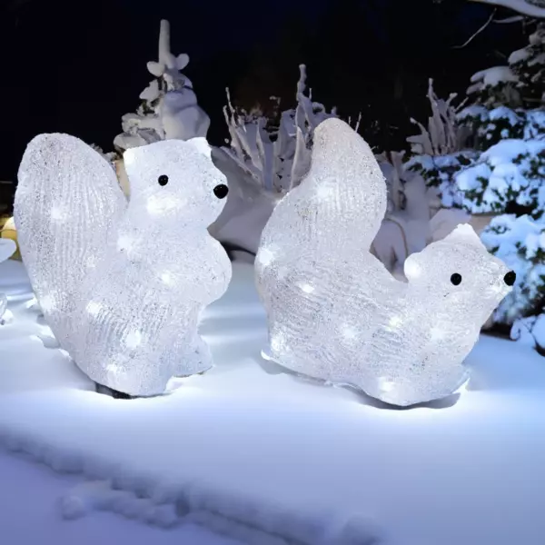 Confezione di 2 scoiattoli luminosi Spiky a pile Bianco freddo 40 LED