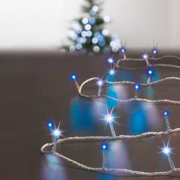 Lyskæde 50 m 500 LED gennemsigtig kabel Timer tofarvet Hvid og blå