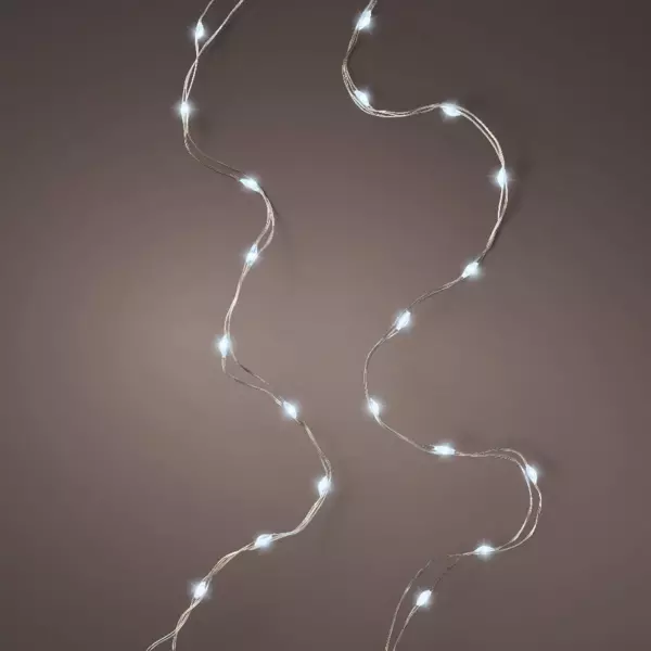 Guirlande lumineuse à piles 1,59 m 100 Micro LED câble argent Durawise Extra brillant Blanc froid