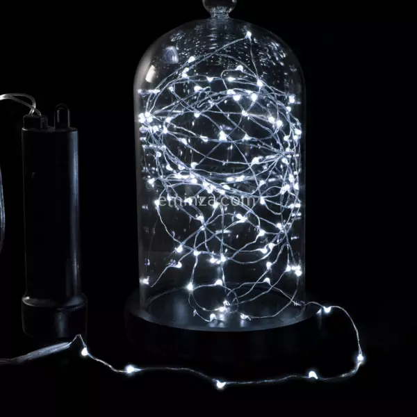 Guirlande lumineuse à piles 4,90 m 100 Micro LED câble transparent Durawise Blanc froid