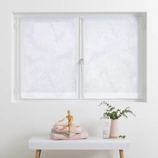 Par de visillos (60 x 90 cm) Feuilles blanco