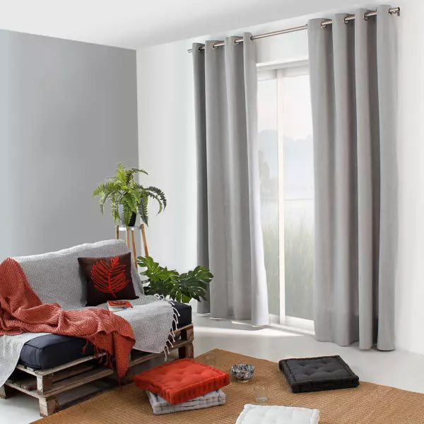 Cortina semi opaca en algodón recliclado (135 x 240 cm) Dune Gris claro
