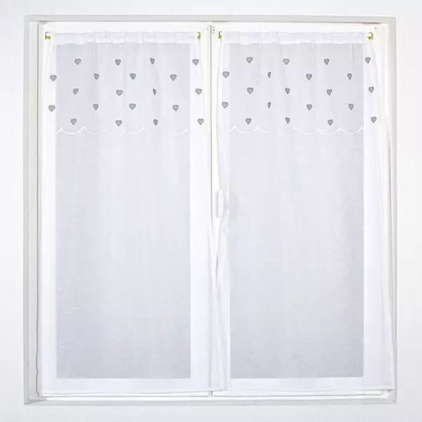 Set van 2 vitrages (60 x 120 cm) Cœurs Grijs