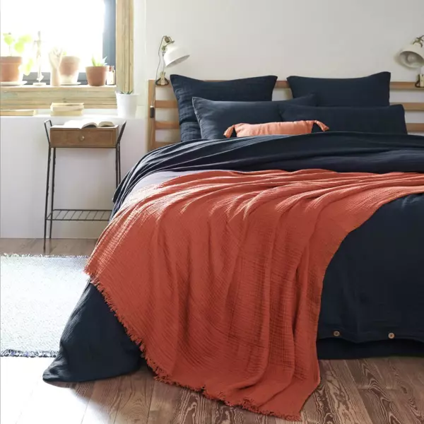 Plaid Katoengaas (180 x 220 cm) Gaïa Terracotta