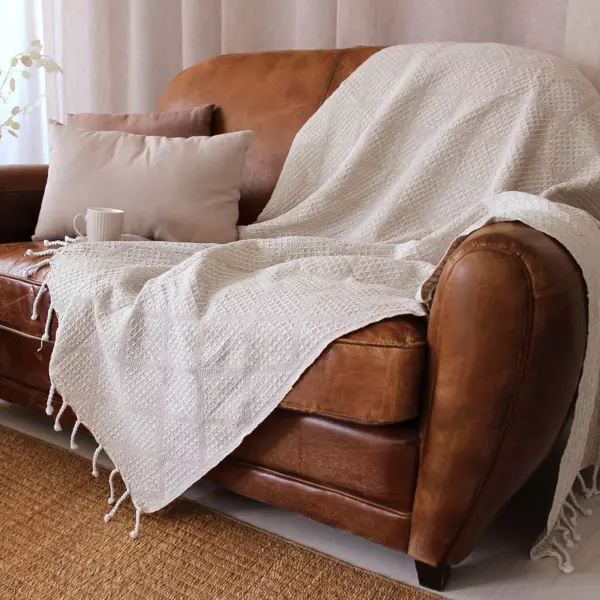 Plaid coton recyclé (130 x 160 cm) Dune Ecru