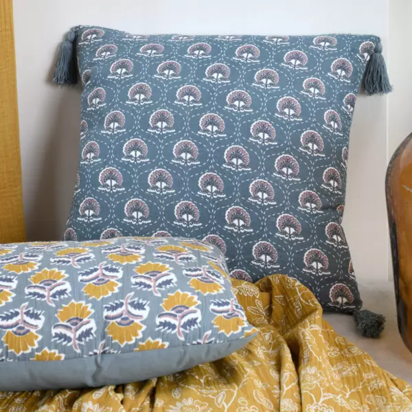 Sierkussen vierkant Katoengaas (40 x 40 cm) Sunda Indigo Blauw