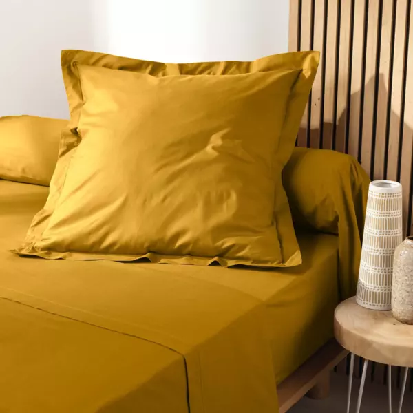 Funda de almohada cuadrada en algodón bio (63 cm) Biolina Amarillo ocre