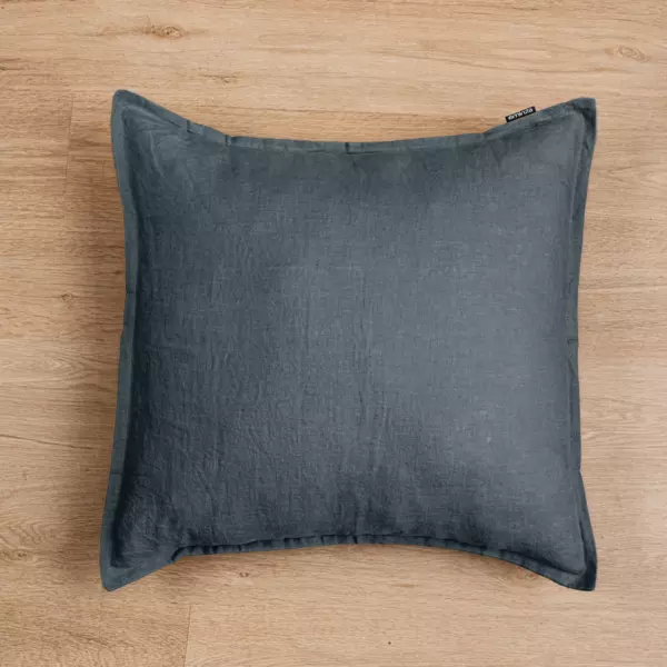 Taie d'oreiller carrée lin lavé (60 x 60 cm) Louise Gris ardoise