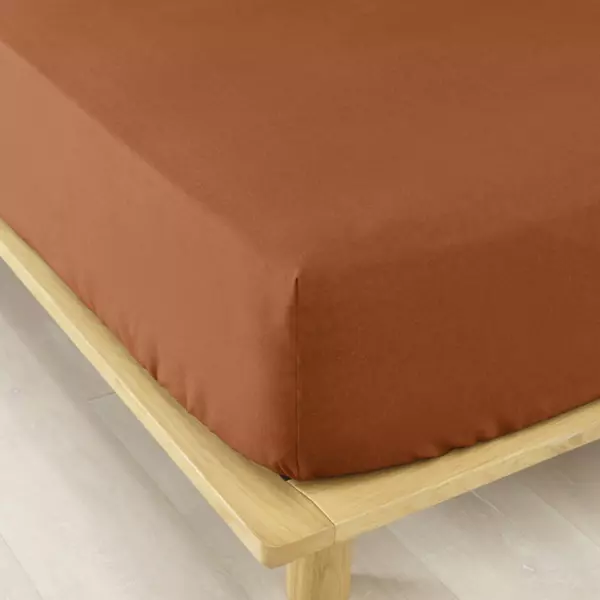 Drap housse flanelle de coton (180 x 200 cm) Théa Terracotta