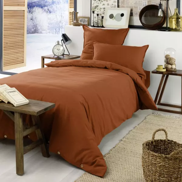 Dekbedovertrek katoenen flanel (140 X 190 cm) Théa Terracotta
