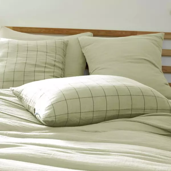 Funda de almohada rectangular en gasa de algodón (70 cm) Gaïa Match Verde tilo