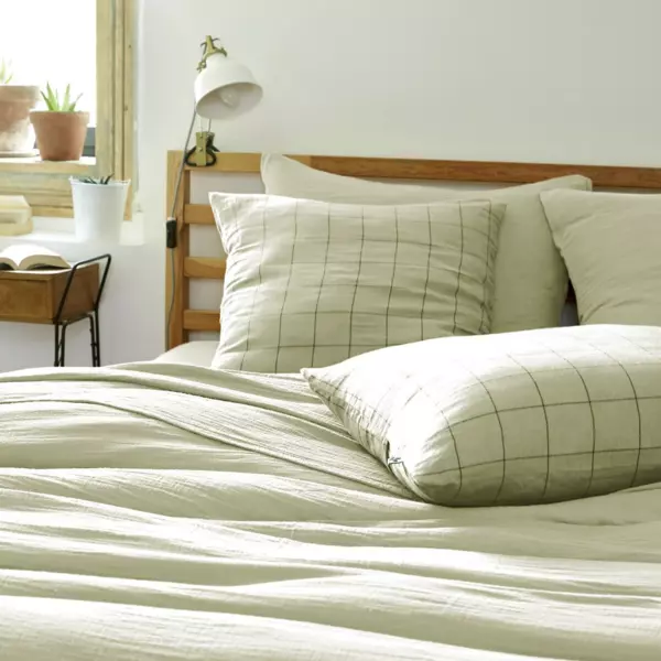 Funda de almohada cuadrada en en gasa de algodón (60 cm) Gaïa Match Verde tilo