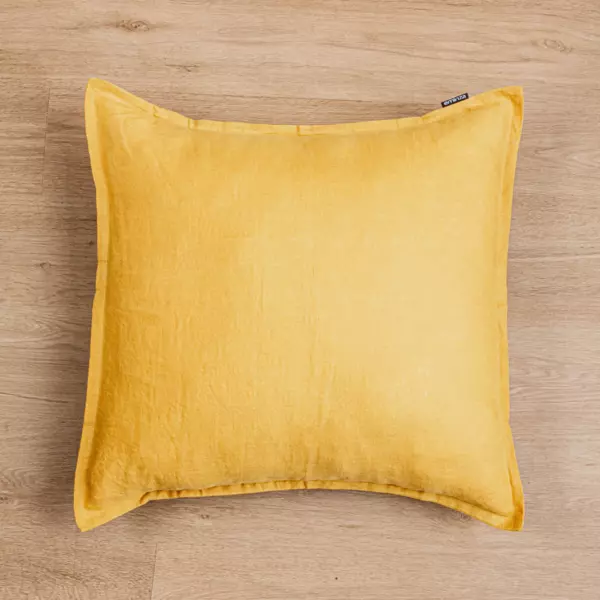 Funda de almohada cuadrada en lino lavado (60 cm) Louise Amarillo mostaza