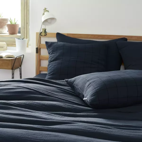 Taie d'oreiller carrée gaze de coton (60 x 60 cm) Gaïa Match Bleu nuit