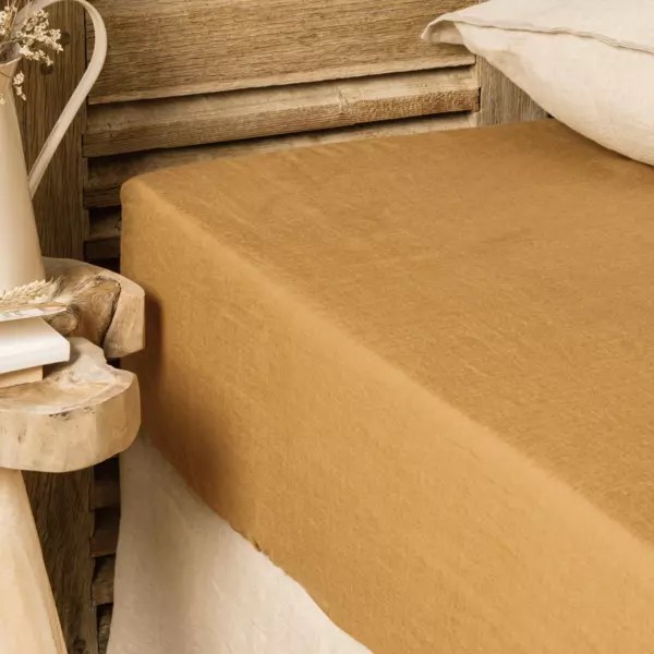 Lagen i vasket linned (160 x 200 cm) Louise Karamel