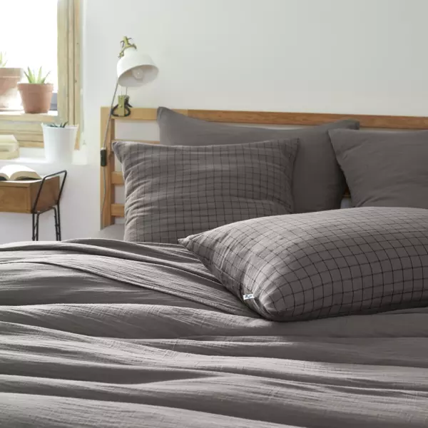 Funda de almohada cuadrada en en gasa de algodón (60 cm) Gaïa Mix Gris granito